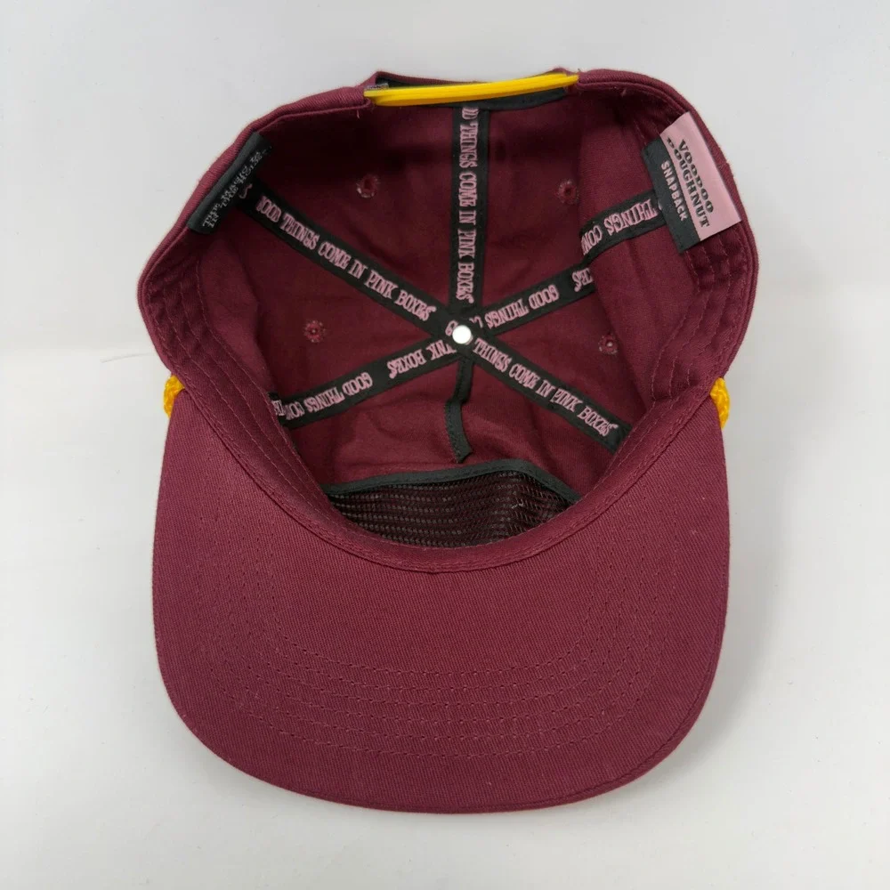 Rare Voodoo Doughnut Tempe AZ Maroon Snapback Rope Hat Yellow Patch Logo Cap ASU